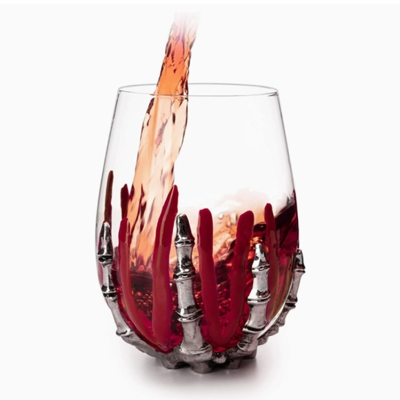 The Wine Savant Halloween Goth Hand Skull Wine Glass - Picture 2 of 5